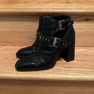 Zara Black Studded Cut Out Ankle Boots Size 40